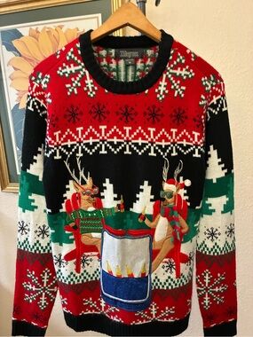 Men’s Red Green Holiday Reindeer Ugly Christmas Sweater
